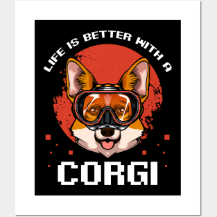 Cool Corgi Statement Cute Dog with Goggles - Welsh Corgi Posters and Art